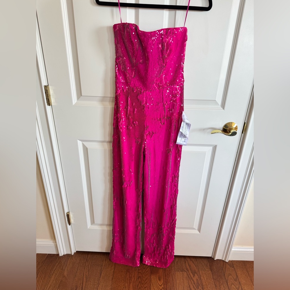 Dress The Population Andy Sequin Wide-Leg Jumpsuit in Hot Pink - Picture 5 of 7